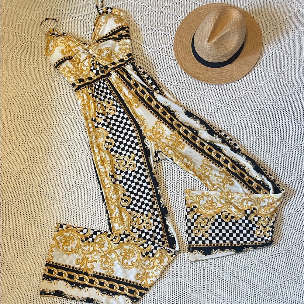 Cherry Mellow Baroque Chain Print Wide Leg Jumpsuit Size M